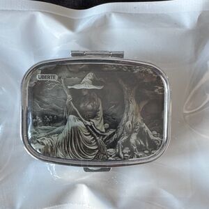 Source Unknown Witch Trinket Box - pill box Silver and Gray